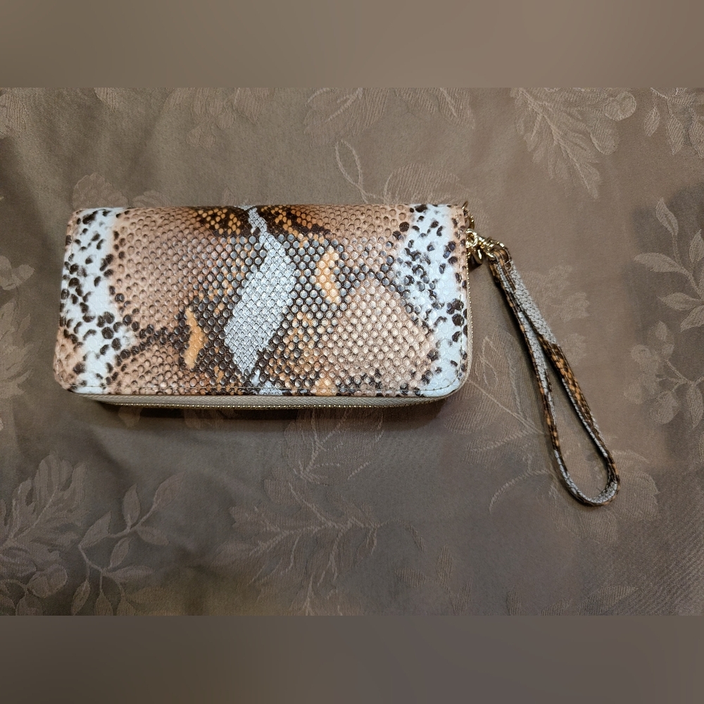 A New Day Snake Skin Themed Double Zip Wallet, EUC!
